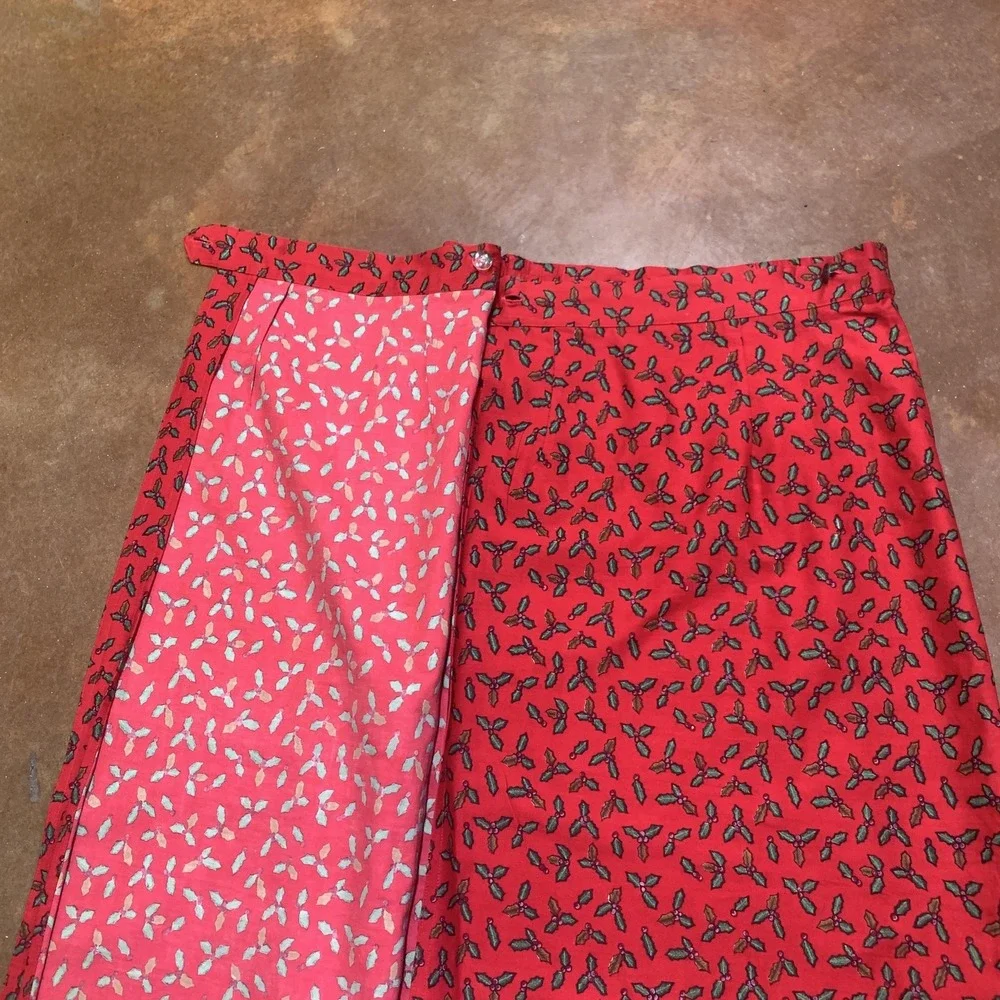 Sun River Skirt Womens Medium Red Christmas Holly Poinsettia Border Print Cotton